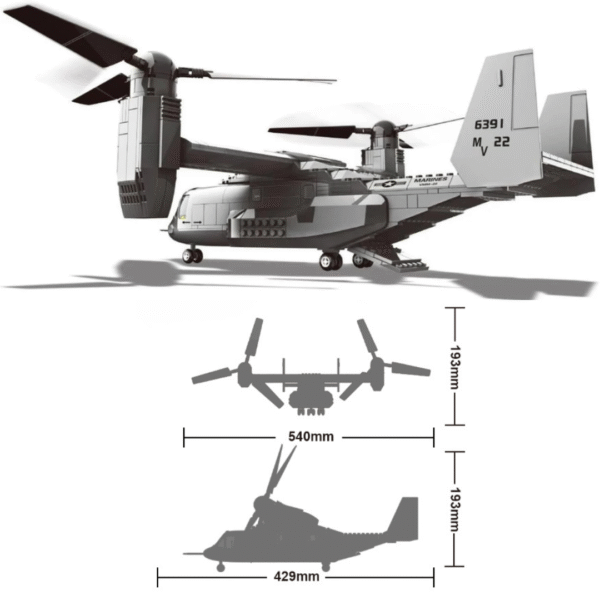 Klocki Wange 5006 – Samolot pionowego startu V-22 Osprey (Tiltrotor Aircraft), 400 elementów - obrazek 3